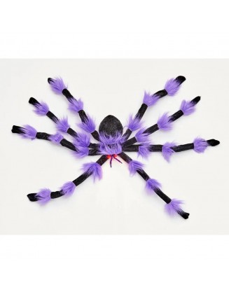 24 in. Indoor Halloween Black Spider Decoration with Purple Joints and Light Up Eyes