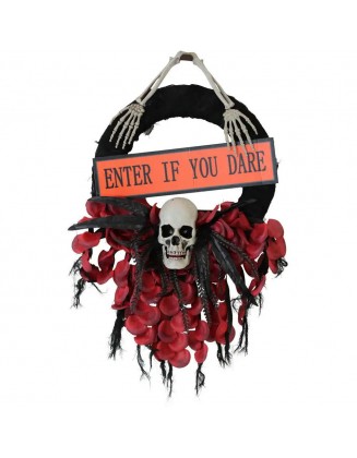 24 in. Halloween Wreath with Skull and Enter If You Dare Sign