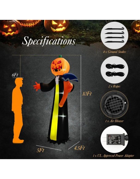 10 ft. Halloween Inflatable Pumpkin Ghosts with Built-in LEDs