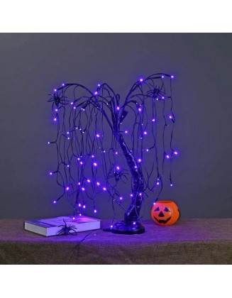 2 ft. Purple Pre-Lit LED Artificial Christmas Tree Halloween Willow Tree