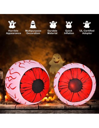 2-Pack 3 ft. Halloween Inflatable Eyeballs with Air Blower and Red LED Lights