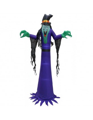 12 ft. Inflatable Halloween Witch, 4 White LED Lights- UL