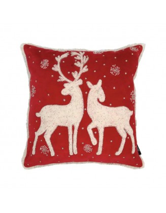20 in. x 20 in. Reindeer Snowflake Pillow, Red and White