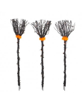 3 ft. Orange Pathway Lights with Black Broom and Orange Fur (3-pack)