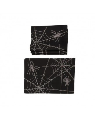 0.1 in. H x 20 in. W x 14 in. D Halloween Spider Web Double Layer Placemats in Black (Set of 4)