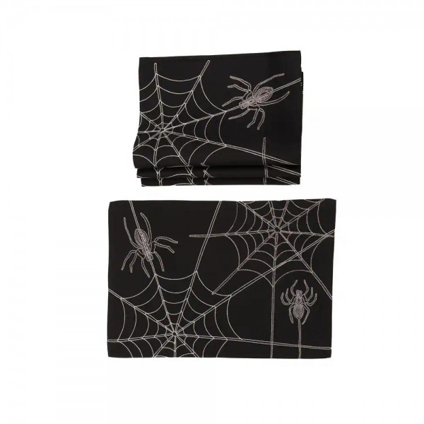 0.1 in. H x 20 in. W x 14 in. D Halloween Spider Web Double Layer Placemats in Black (Set of 4)