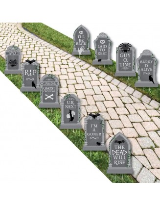 11.75 in. H Creepy Cemetery - Lawn Decorations - Outdoor Spooky Halloween Tombstone Party Yard Stakes (10-Piece)