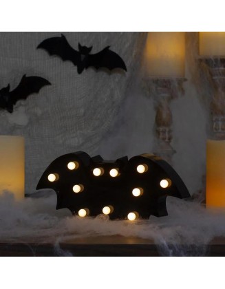 12 in. Black Lighted Bat Halloween Marquee Decoration