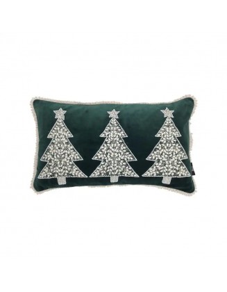 14 in. x 24 in. Beaded Christmas Trees Pillow, Green
