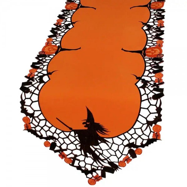 0.1 in. x 15 in. x 54 in. Witch Embroidered Cutwork Halloween Table Runner