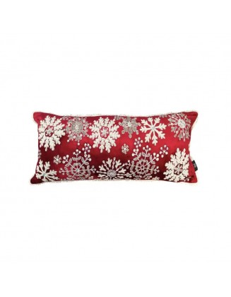 14 in. x 36 in. Red and White Beaded Snowflake Pillow